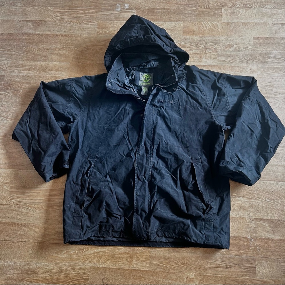 Timberland Vintage men’s black high quality mid season jacket Sz L - Picture 2 of 6